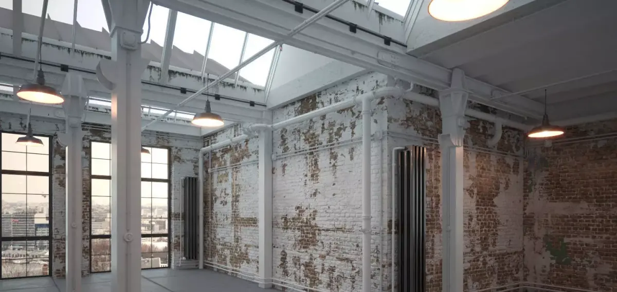 Old vintage industrial Loft Studio Apartment with brick walls 3D model