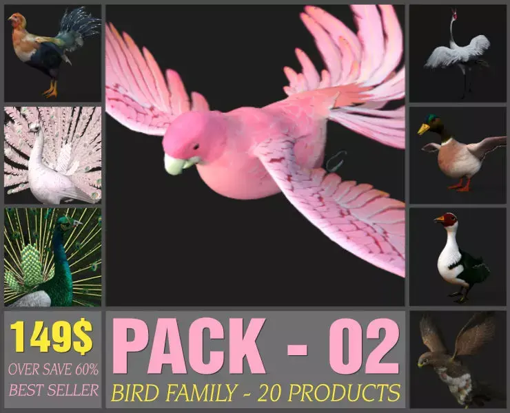 Pack-02-Bird Family 3D model