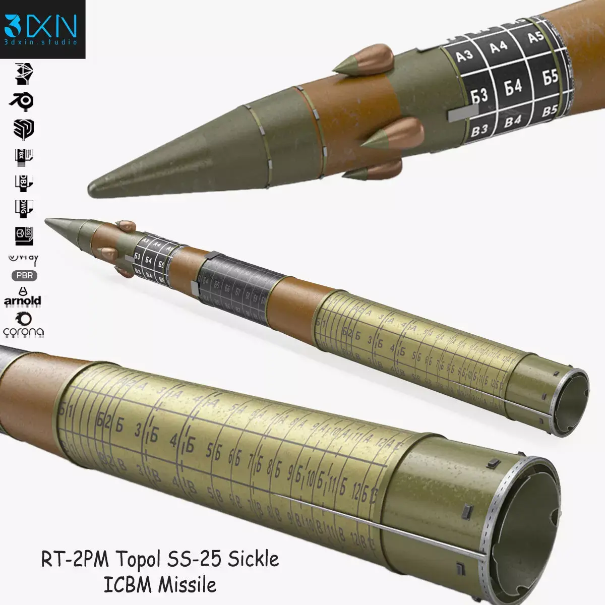 RT-2PM Topol SS-25 Sickle ICBM Missile 3D model