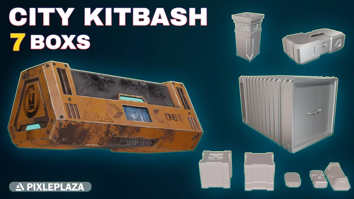 7 sci-fi boxes  Low-poly 3D model