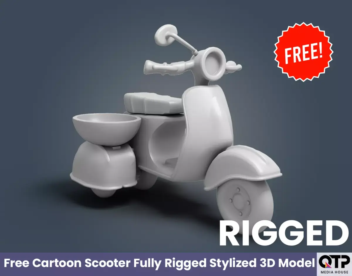 Free Cartoon Scooter Fully Rigged Stylized 3D Model Animation Free low-poly 3D model