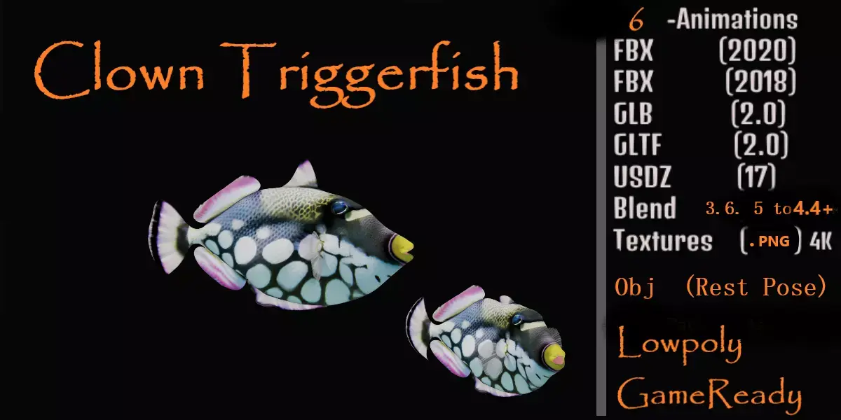 Clown Trigger Fish Low-poly 3D model