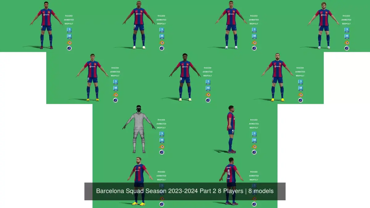 Barcelona Squad Season 2023-2024 Part 2 8 Players 3D Model Pack
