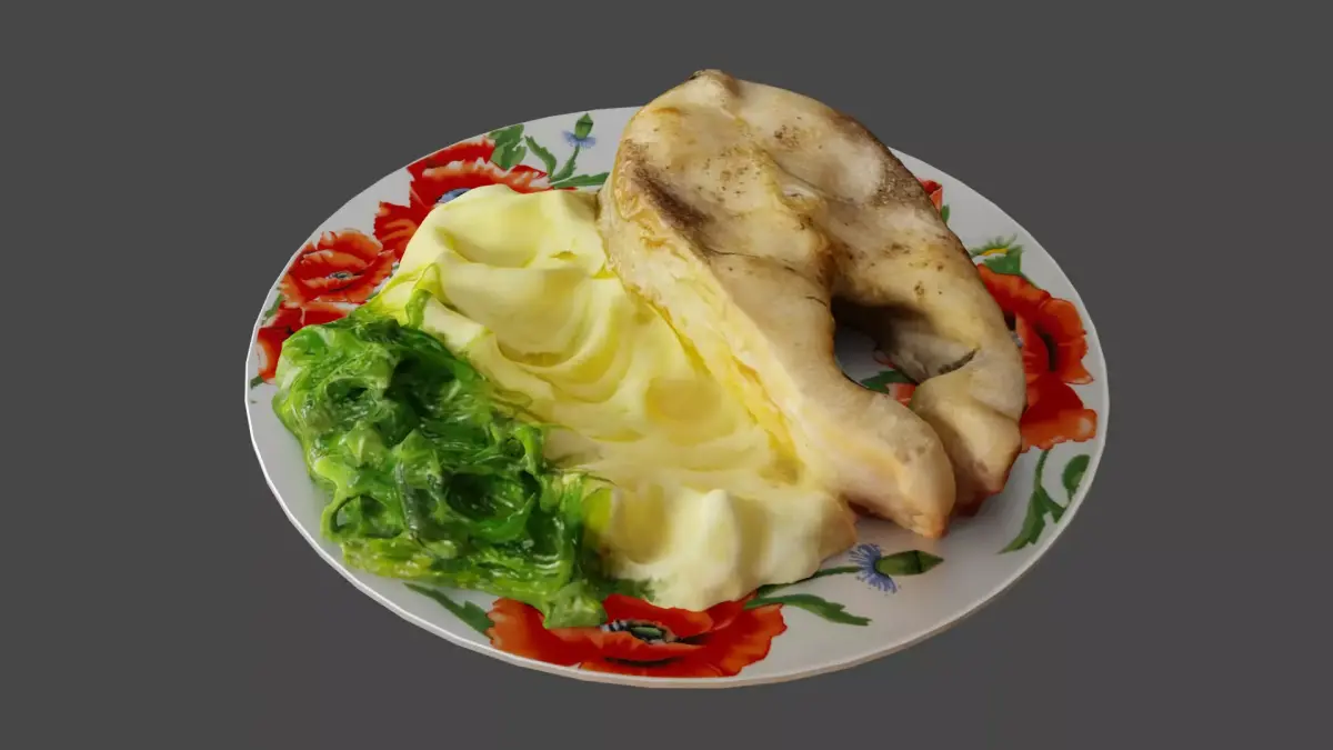 Fried Fish with Creamy Mashed Potatoes and Chukka Weed 3D model