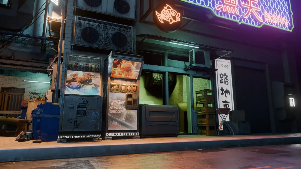 Fish Shop And Garbage Dump Cyberpunk Street Low-poly 3D model