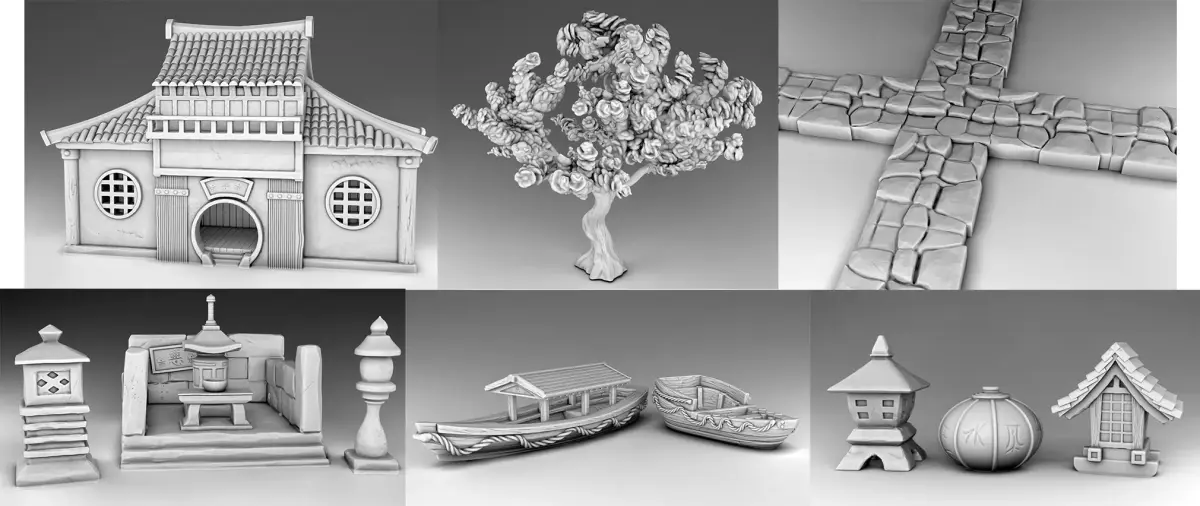 Stylized Japanese Elements of decor Set Part 2 3D print model