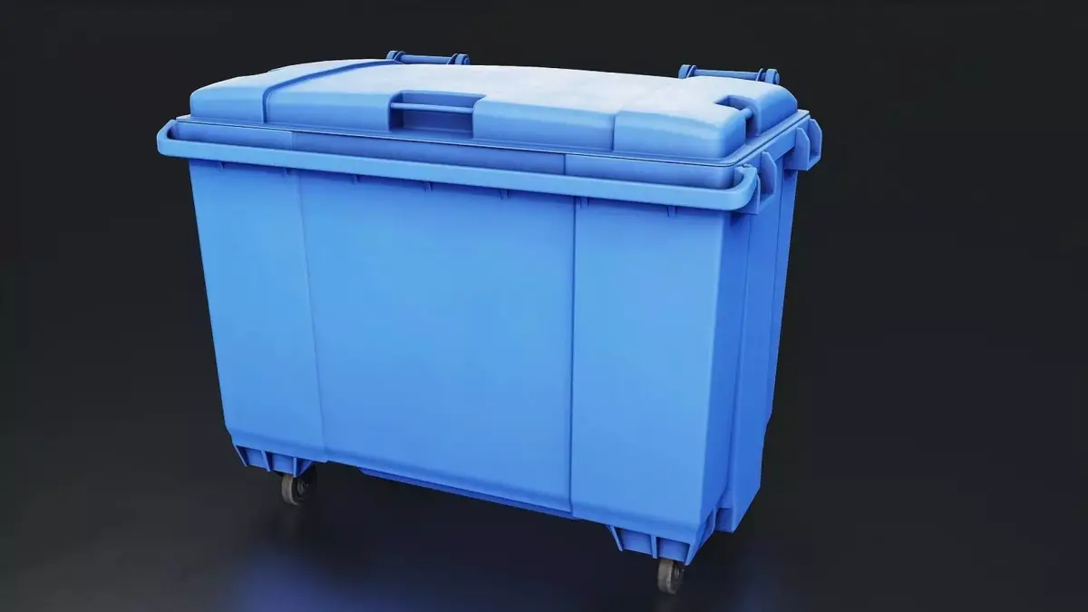 Blue Industrial Trash Bin Low-poly 3D model