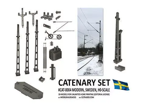 CAT-0004 Catenary set Sweden Modern Robust H0-scale 16 items 3D print model