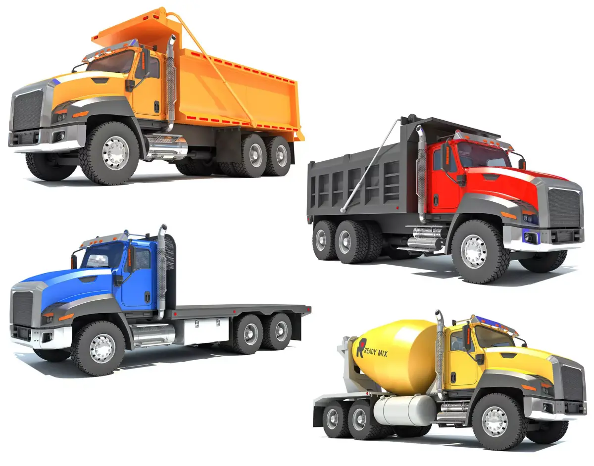 Flatbed Tipper Dump Concrete Trucks 3D Model Pack