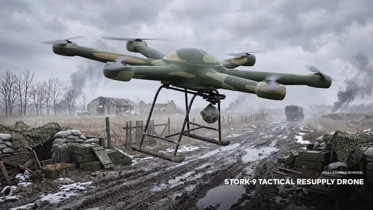 Stork-9 Tactical Resupply Drone Animated 3D model