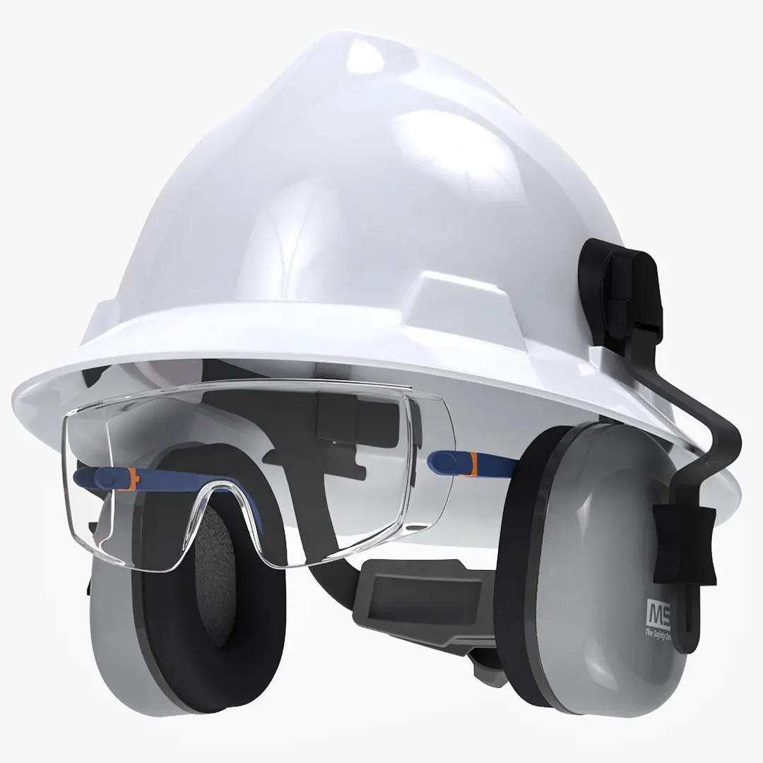 Safety Helmet with Earmuffs and Goggles 3D model