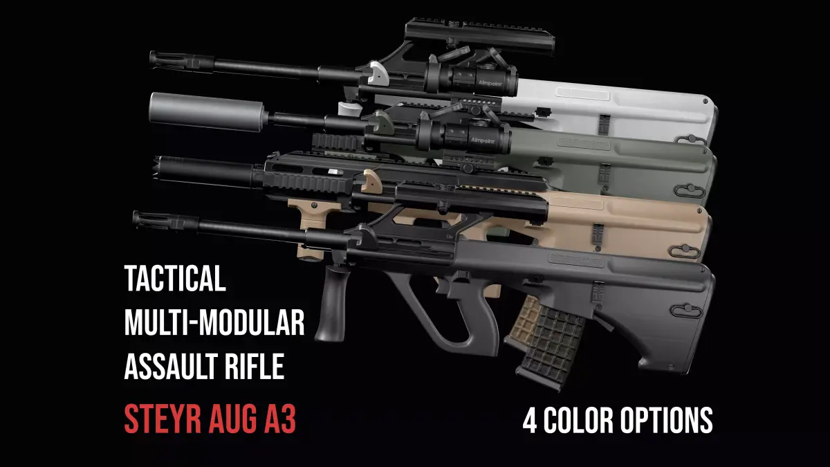 Tactical modular assault rifle Bullpup Steyr AUG A3 Low-poly 3D model