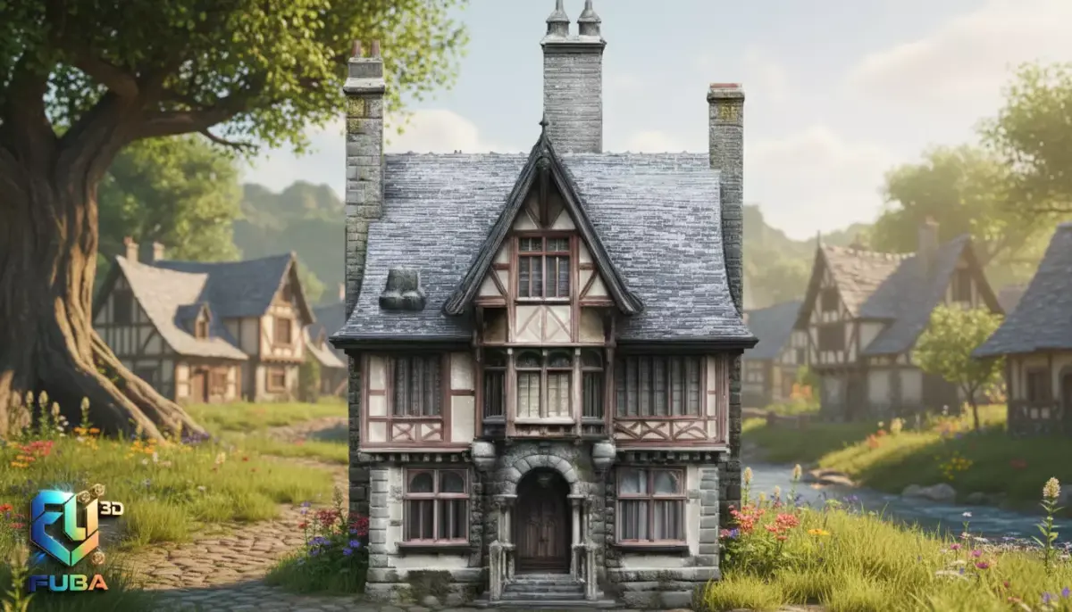 Gothic Medieval Mansion - Grand Fantasy Estate Low-poly 3D model