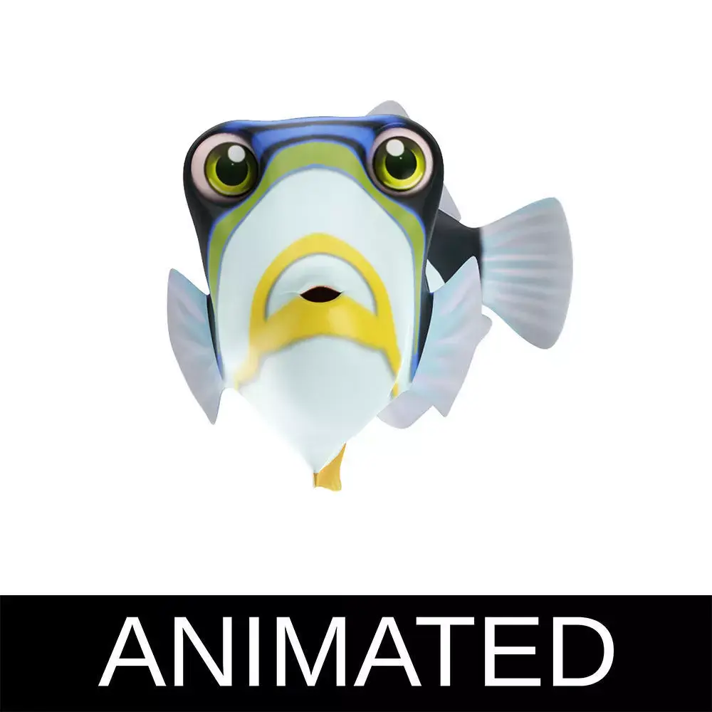 Picasso Trigger Fish Cartoon Animated Low-poly 3D model