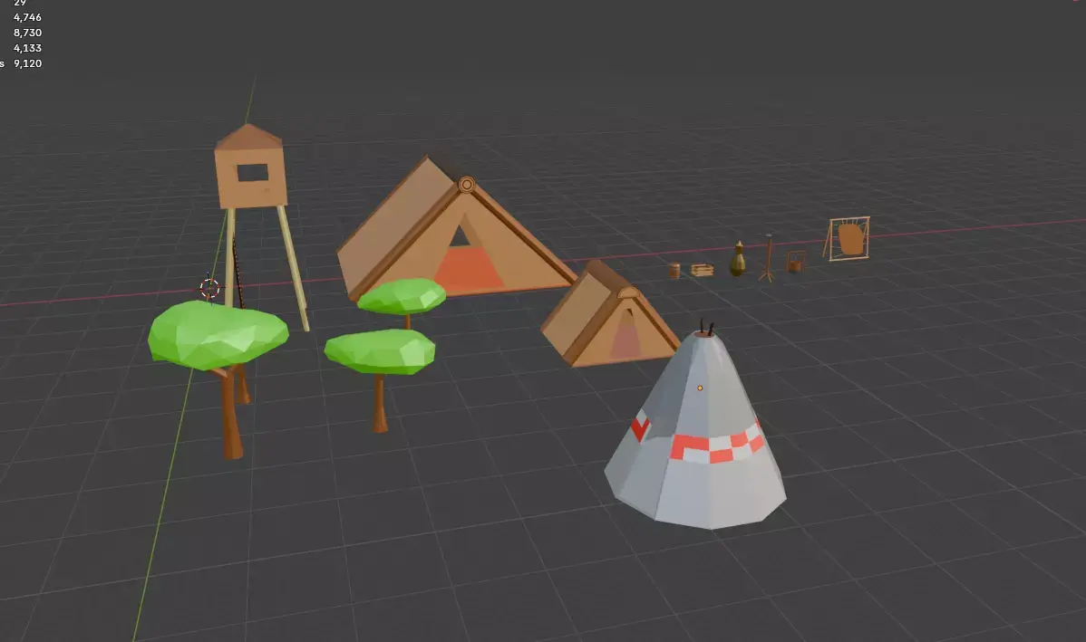 Old Village Low Poly Game Ready Asset Pack Low-poly 3D model