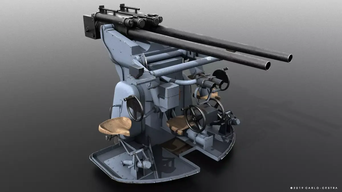 German 37mm SK C30 anti-aircraft gun Low-poly 3D model