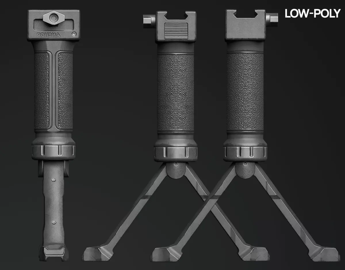 Tactical Hand Grip Bipod For Picatinny rail Low-poly 3D model