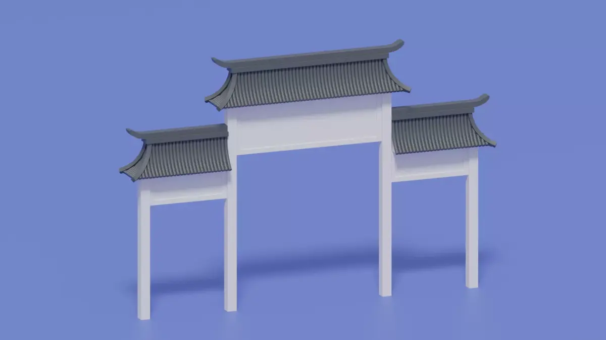 Cartoon Ancient Chinese Gate 3D model purchase