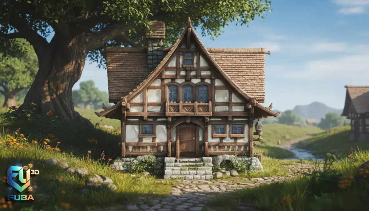 Medieval Fantasy House - Old Village Cottage  PM-22 Low-poly 3D model