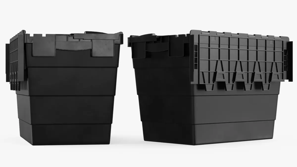 Industrial Plastic Bin with Interlocking Lid Black 3D model