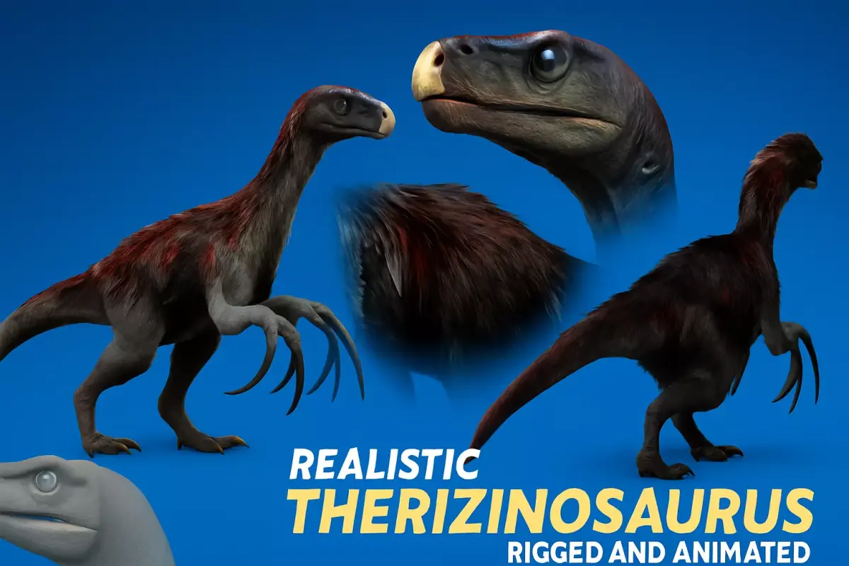 Realistic Therizinosaurus Rigged and Animated Low-poly 3D model