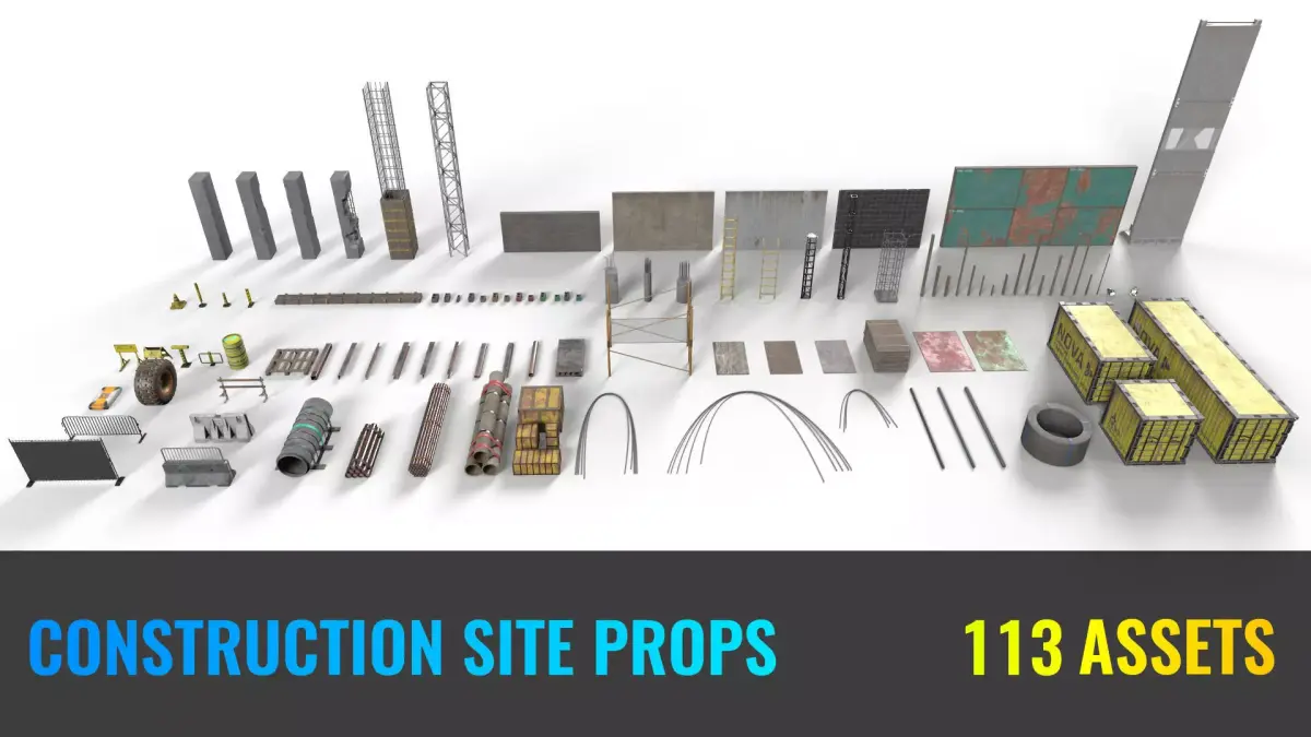 Construction Site Props - Game Ready 3D Assets Low-poly 3D model