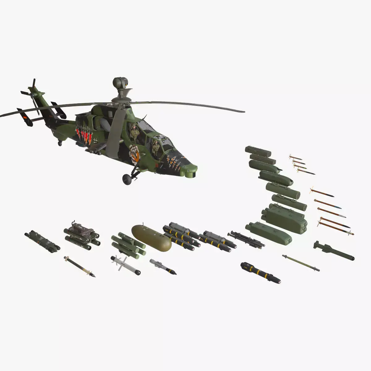  EC-665 Tiger HAC Germany Complex Animation Low-poly 3D model