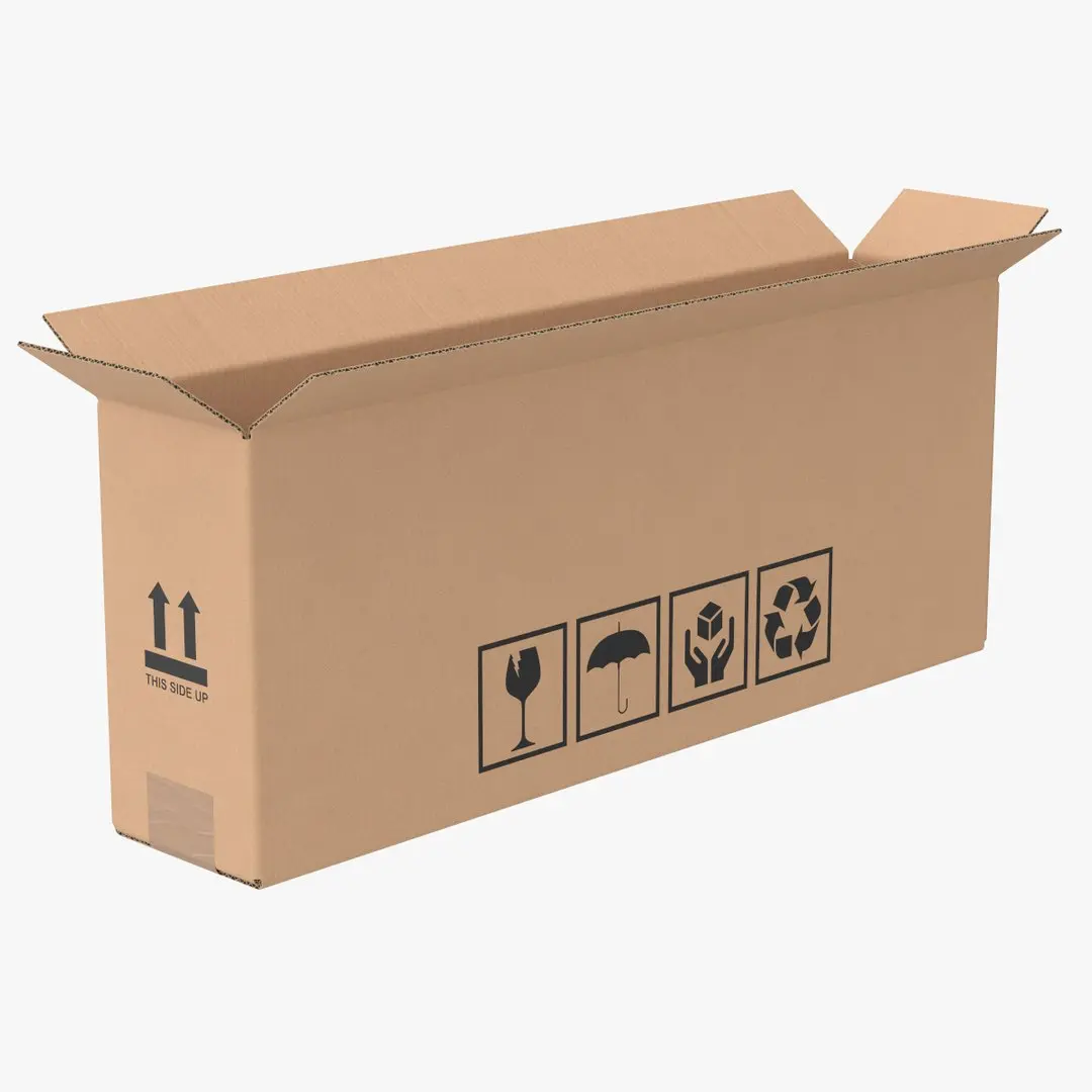 Cardboard Box 50x10x20 Half Open 3D model