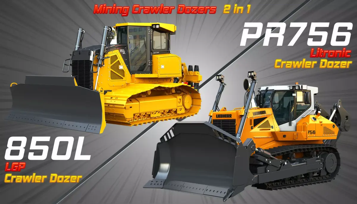 850L LGP - PR756 Mining Crawler Dozers  2 in 1 3D Model Pack
