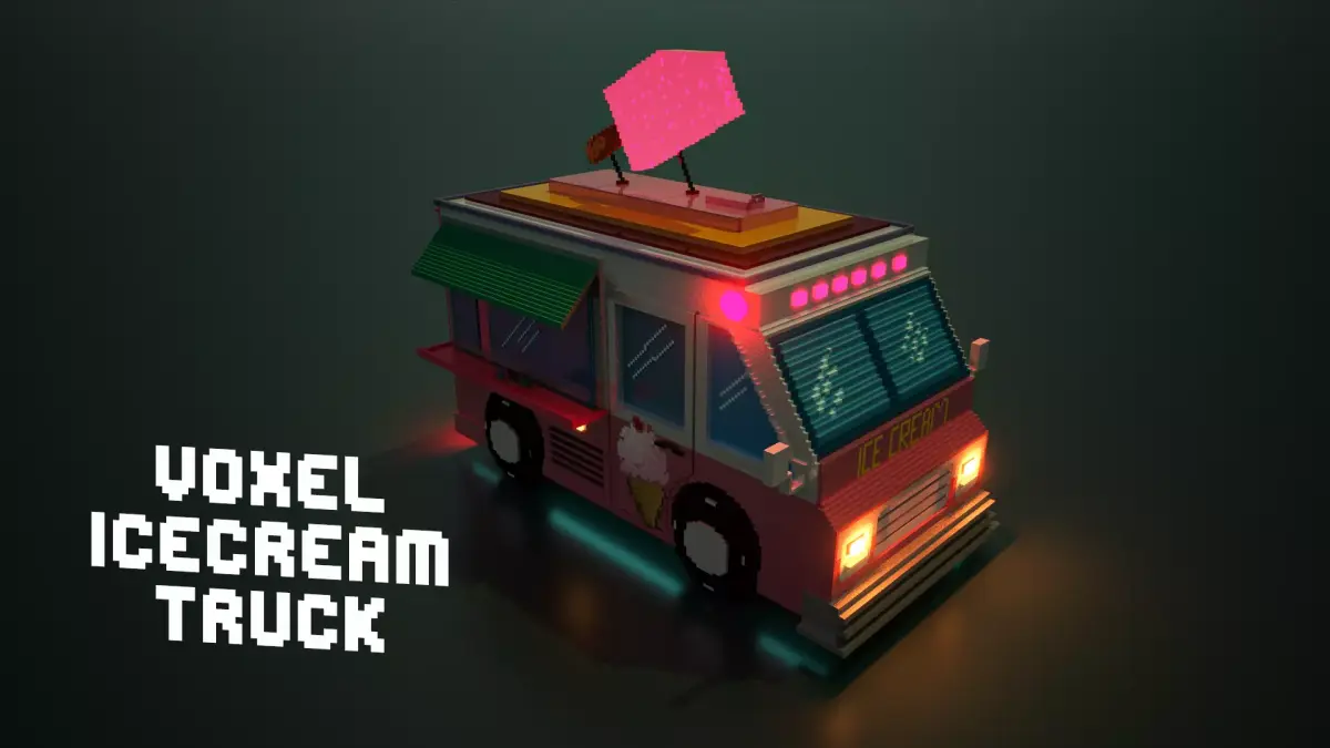 Voxel ice cream truck model Low-poly 3D model