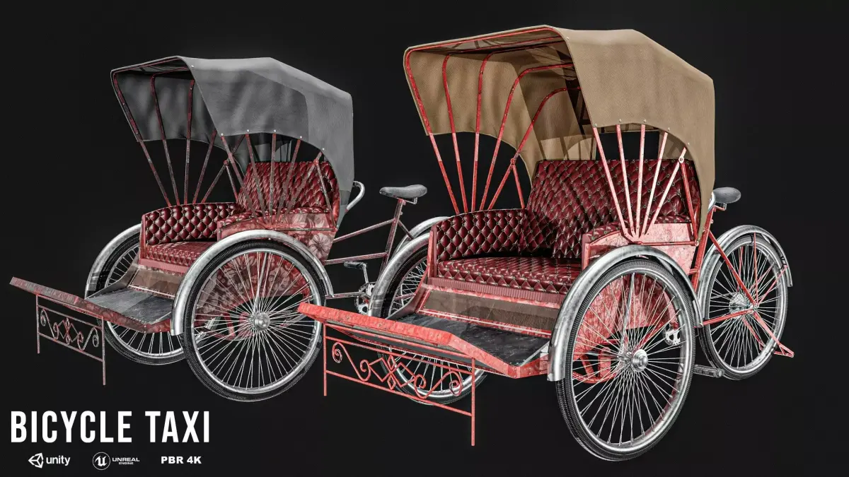 Bicycle Taxi  Rickshaw Low-poly 3D model