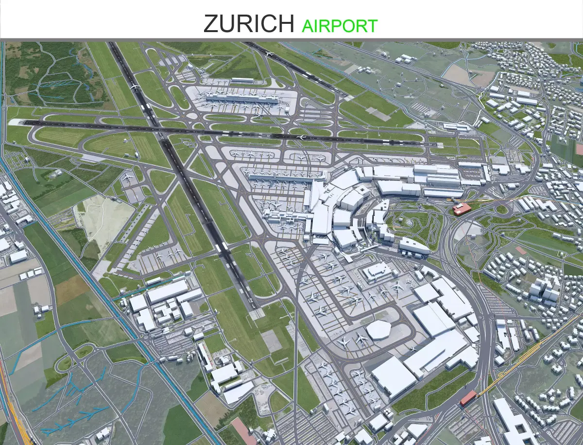 Zurich Airport 10km Low-poly 3D model