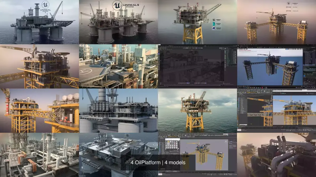 4 OilPlatform 3D Model Pack