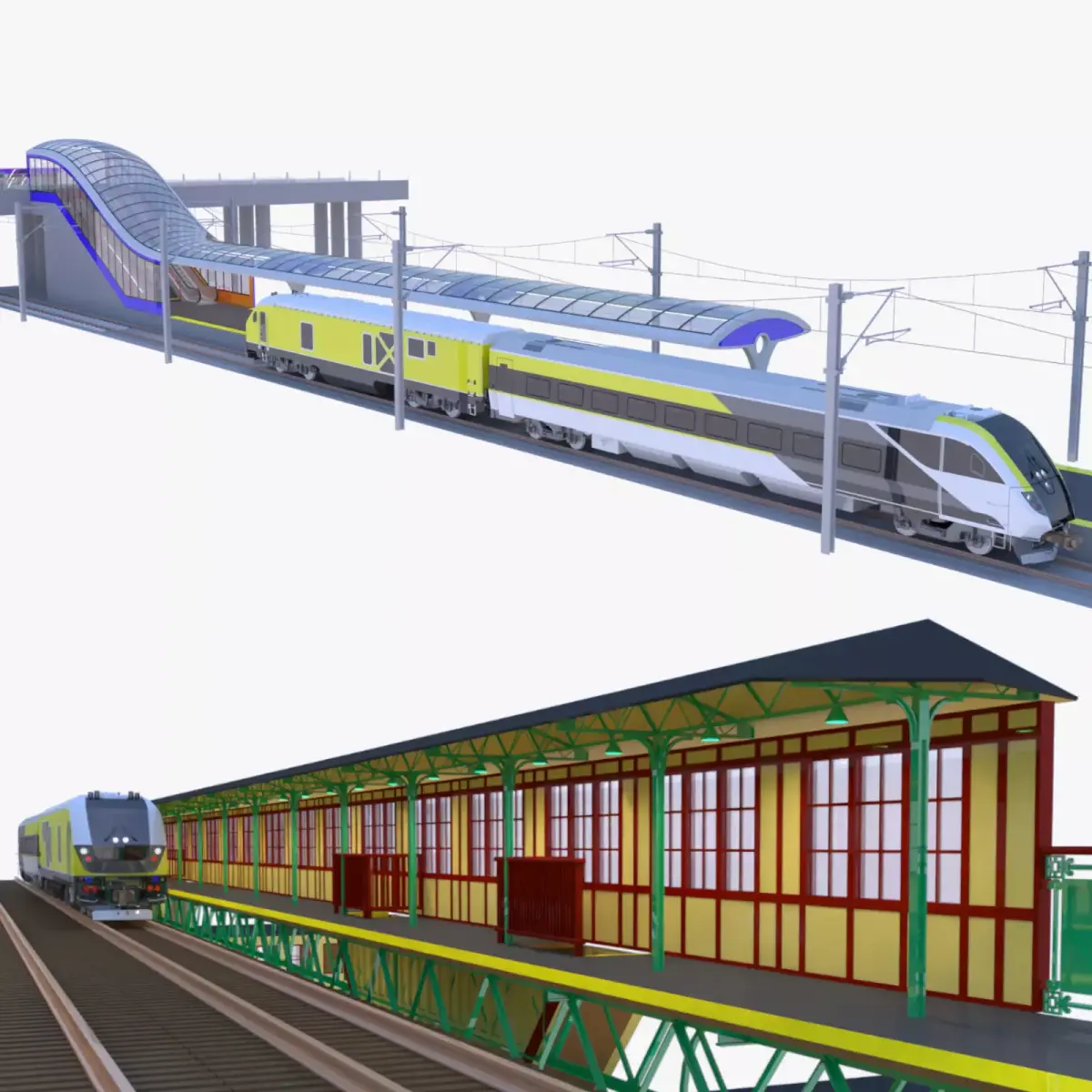 Stations with american train 3D Model Pack purchase