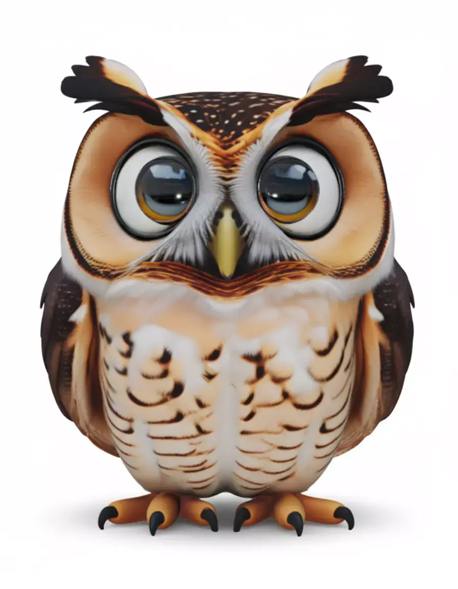 Cute Cartoon Owl 3D Fluffy Bird Big Eyes Feathered Wings Low-poly 3D model purchase