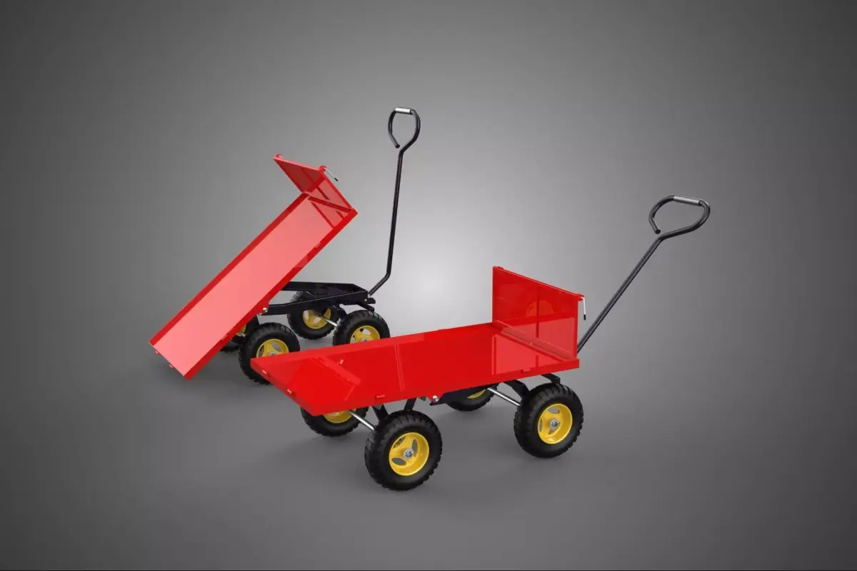 RED TIPPING DUMPING FLATBED GARDEN CART WAGON TROLLEY TRAILER 4W 3D model
