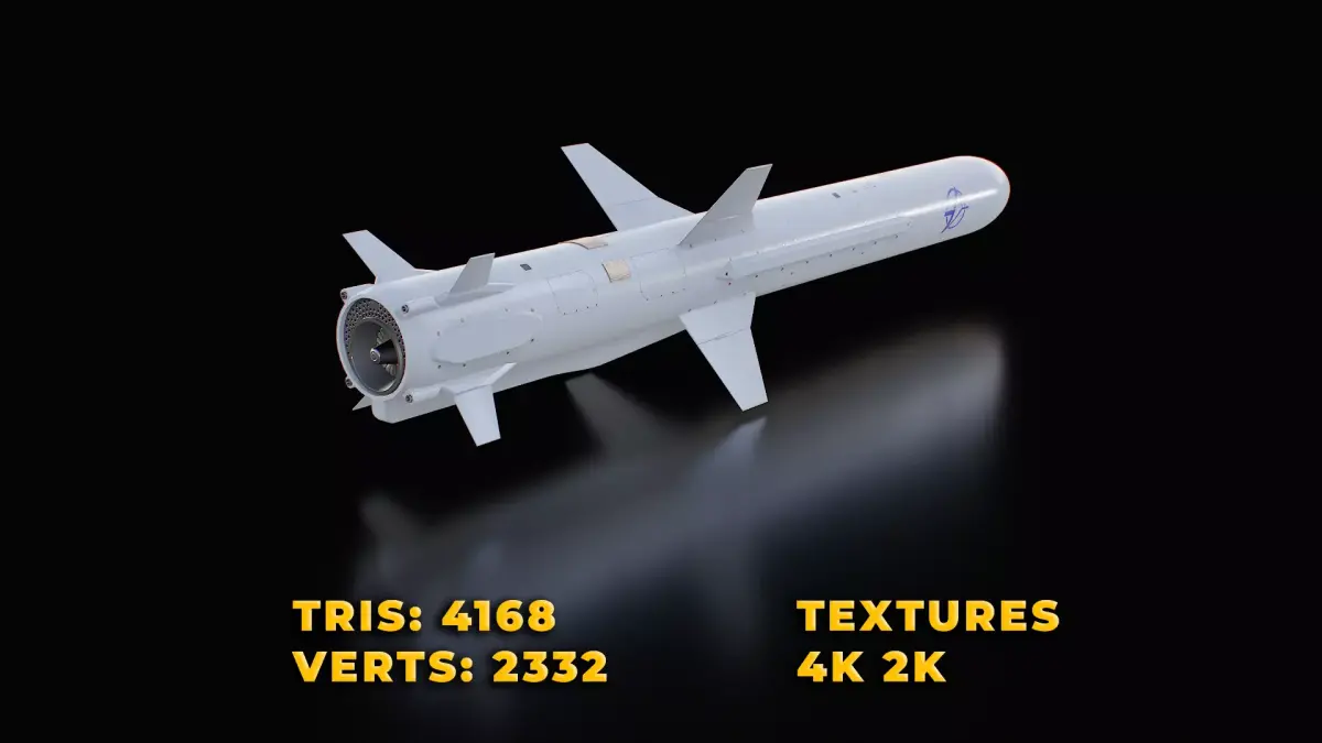 Ukrainian subsonic cruise missile R 360 Neptune Low-poly 3D model