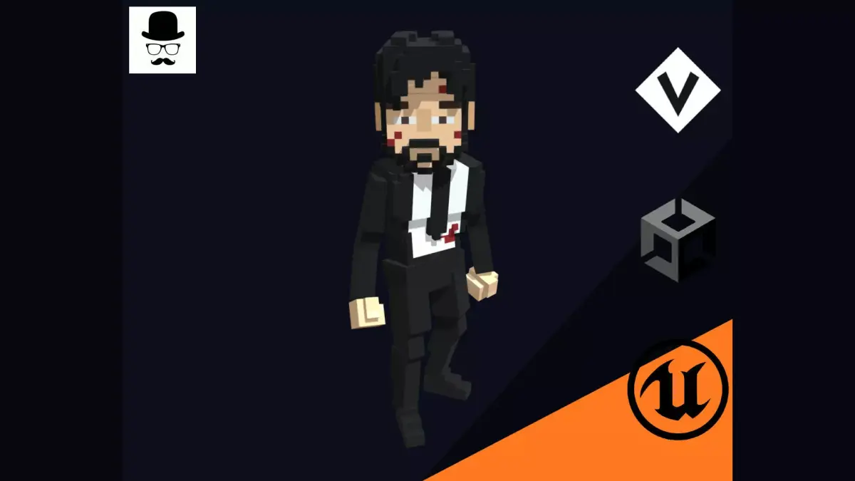 Hitman Character - 3D Voxel Model Low-poly 3D model
