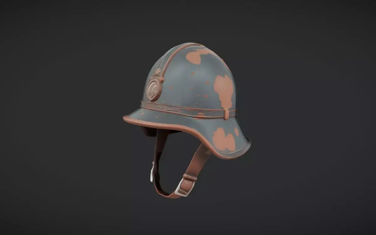 old military helmet with chin strap 3D model