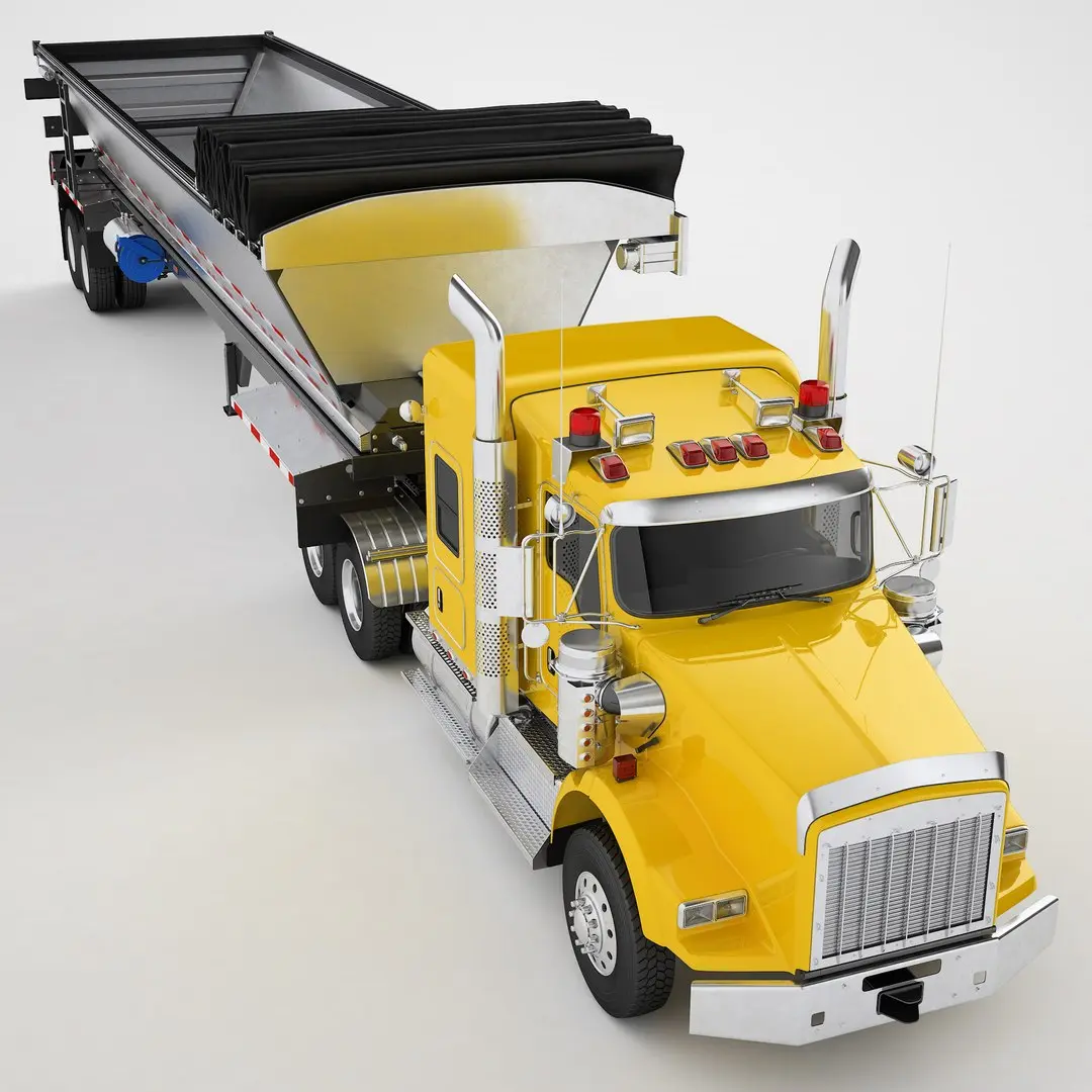 Long Hood Truck Generic Live Bottom Trailer 03 3D model