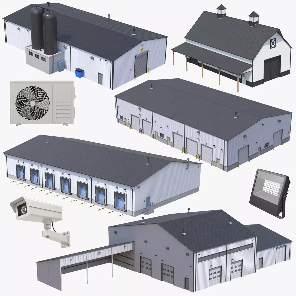 5 Industrial Buildings Collection 3D Model Pack purchase