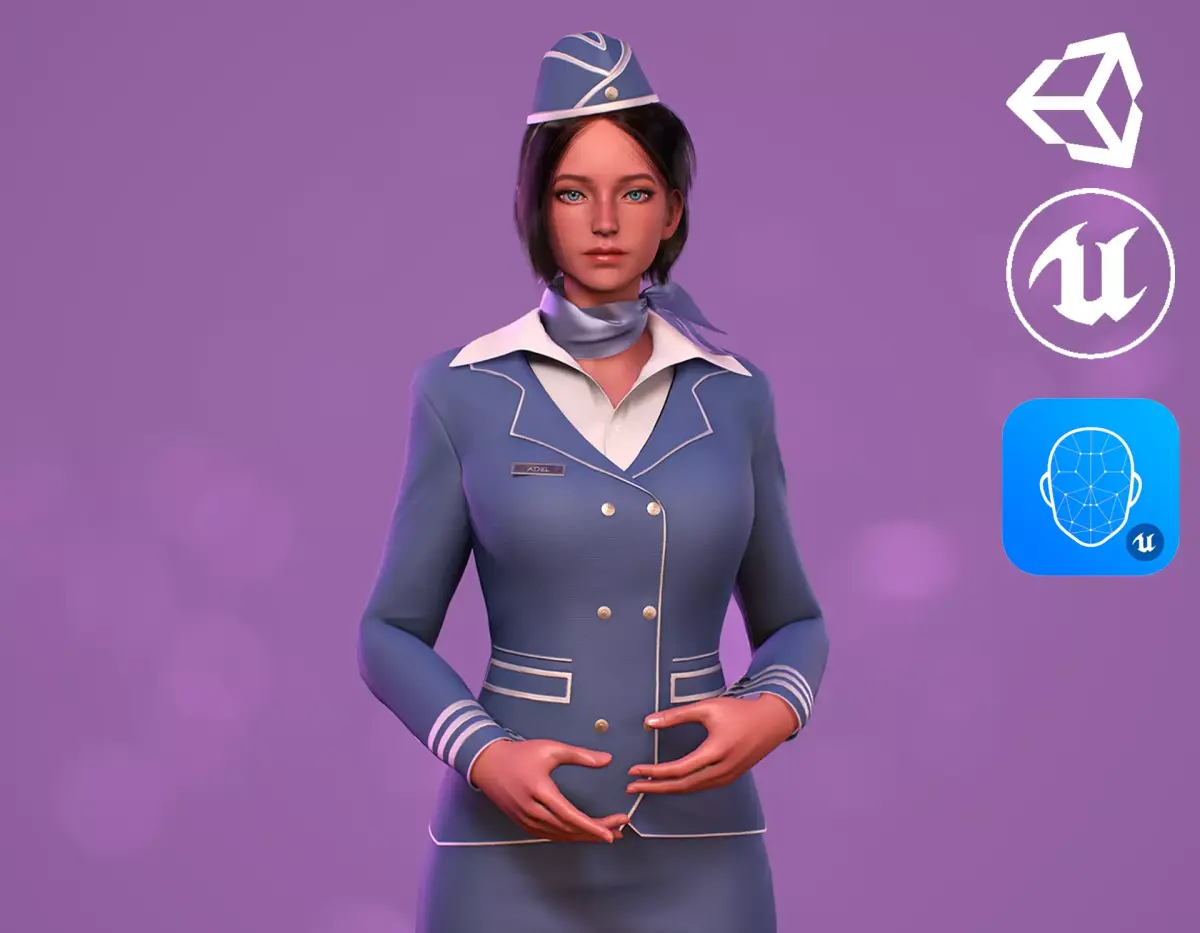 Stewardess Girl-Cute Cartoon Stylized Casual Realistic Character Low-poly 3D model