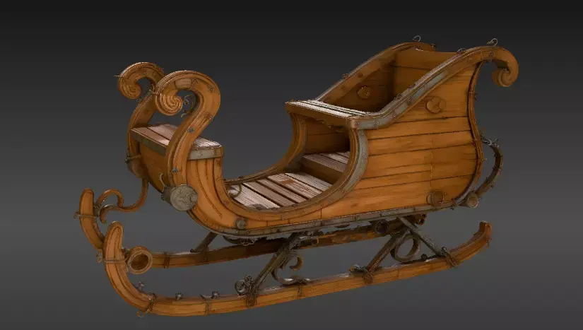 Wooden Christmas Sleigh 3D Model  Low-poly 3D model