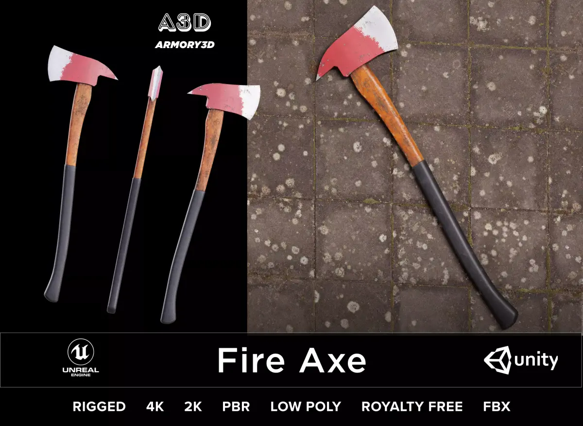 Game Ready Fire Axe PBR Rigged Free low-poly 3D model