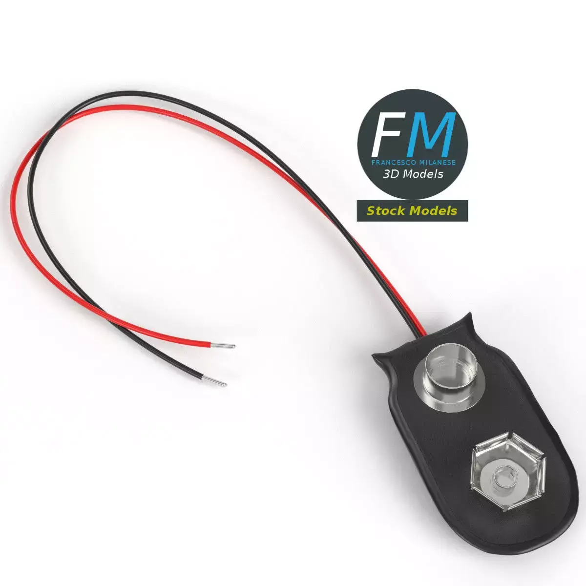 9v snap on battery clip connector 3D model