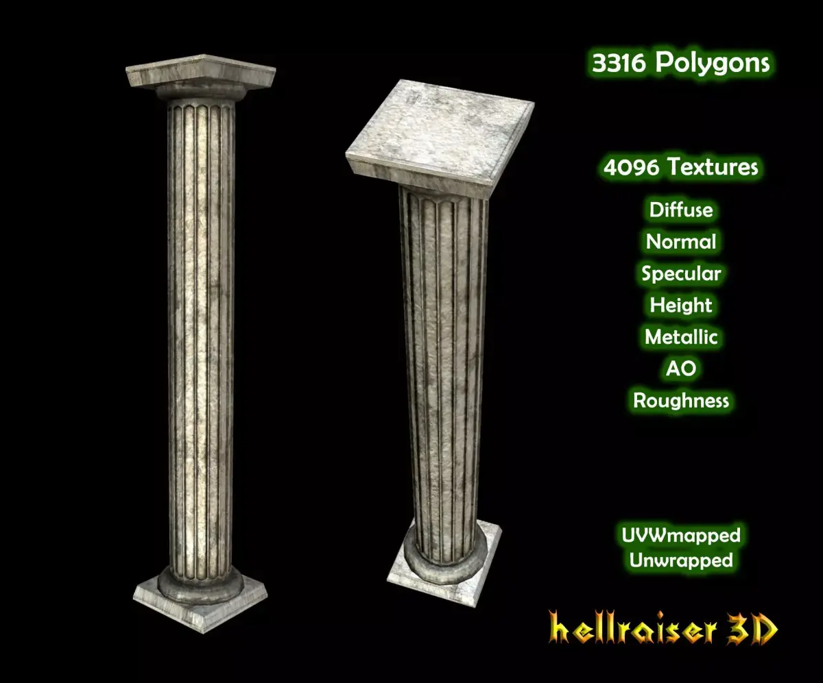 Pillar - Column - PBR - Dirty Textured Low-poly 3D model