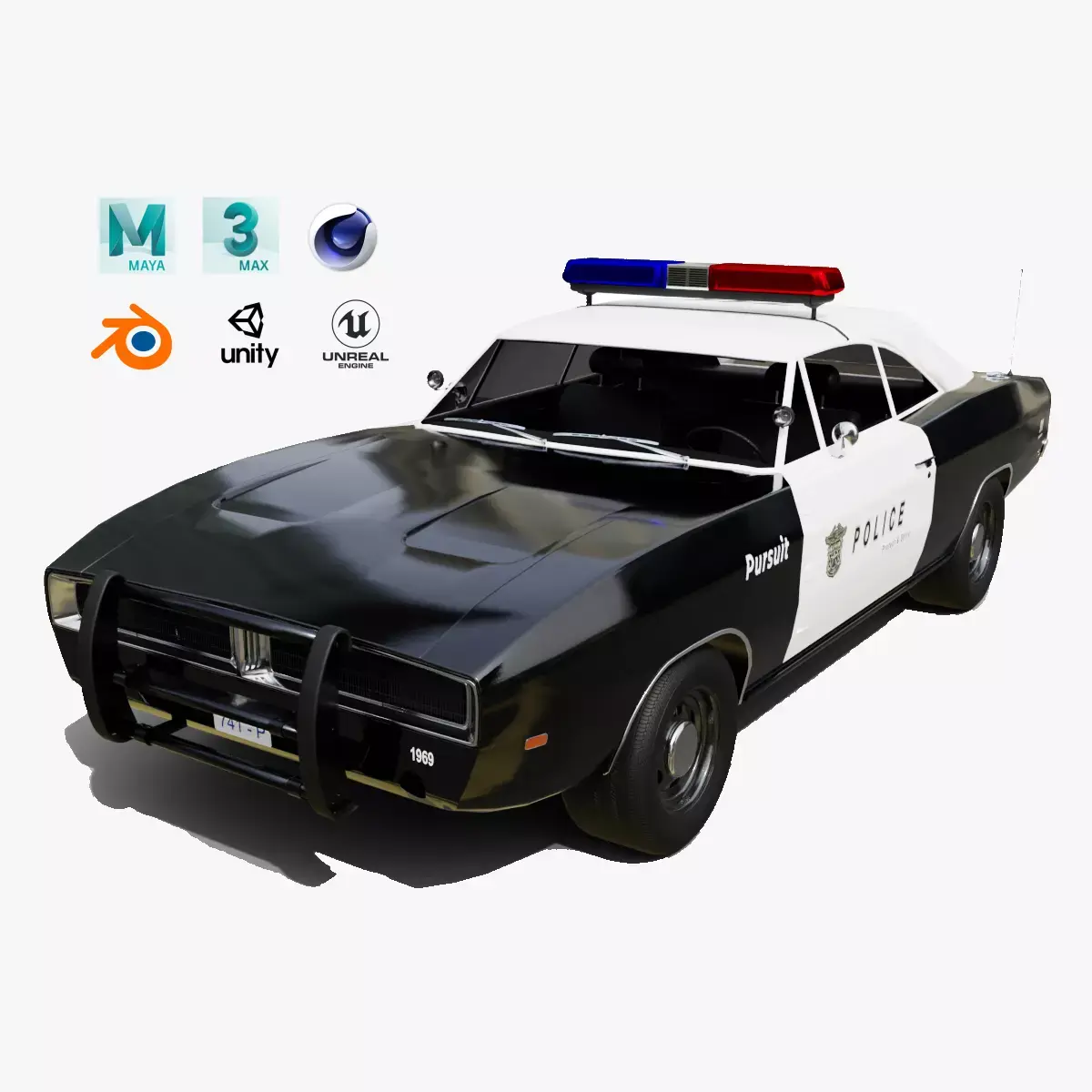 Classic Police Car - Realistic and Game Ready Low-poly 3D model
