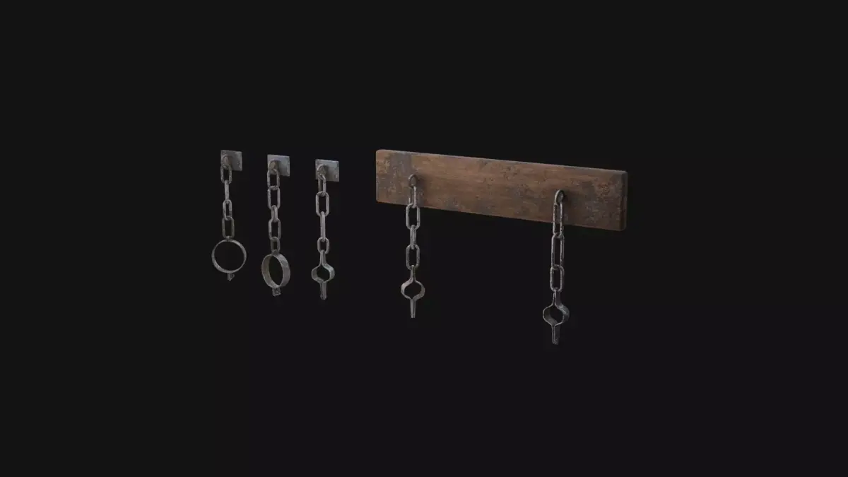 Shackles 3D Model chain hanging from wall Low-poly 3D model