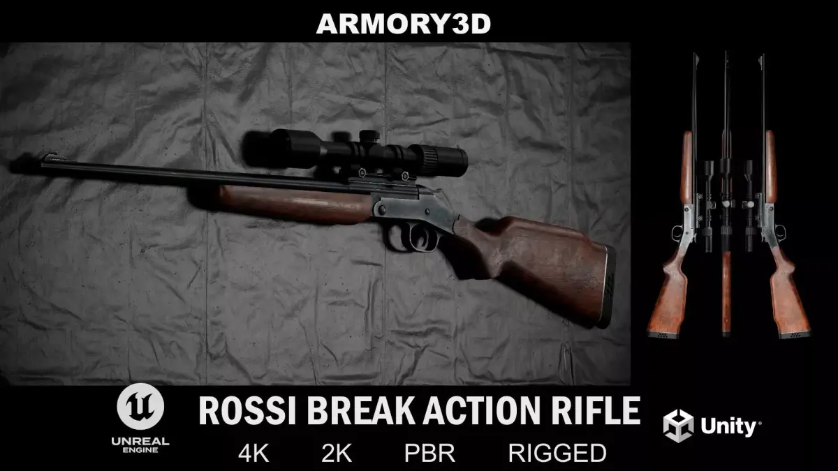 GAME READY ROSSI SINGLE SHOT RIFLE PBR RIGGED Low-poly 3D model