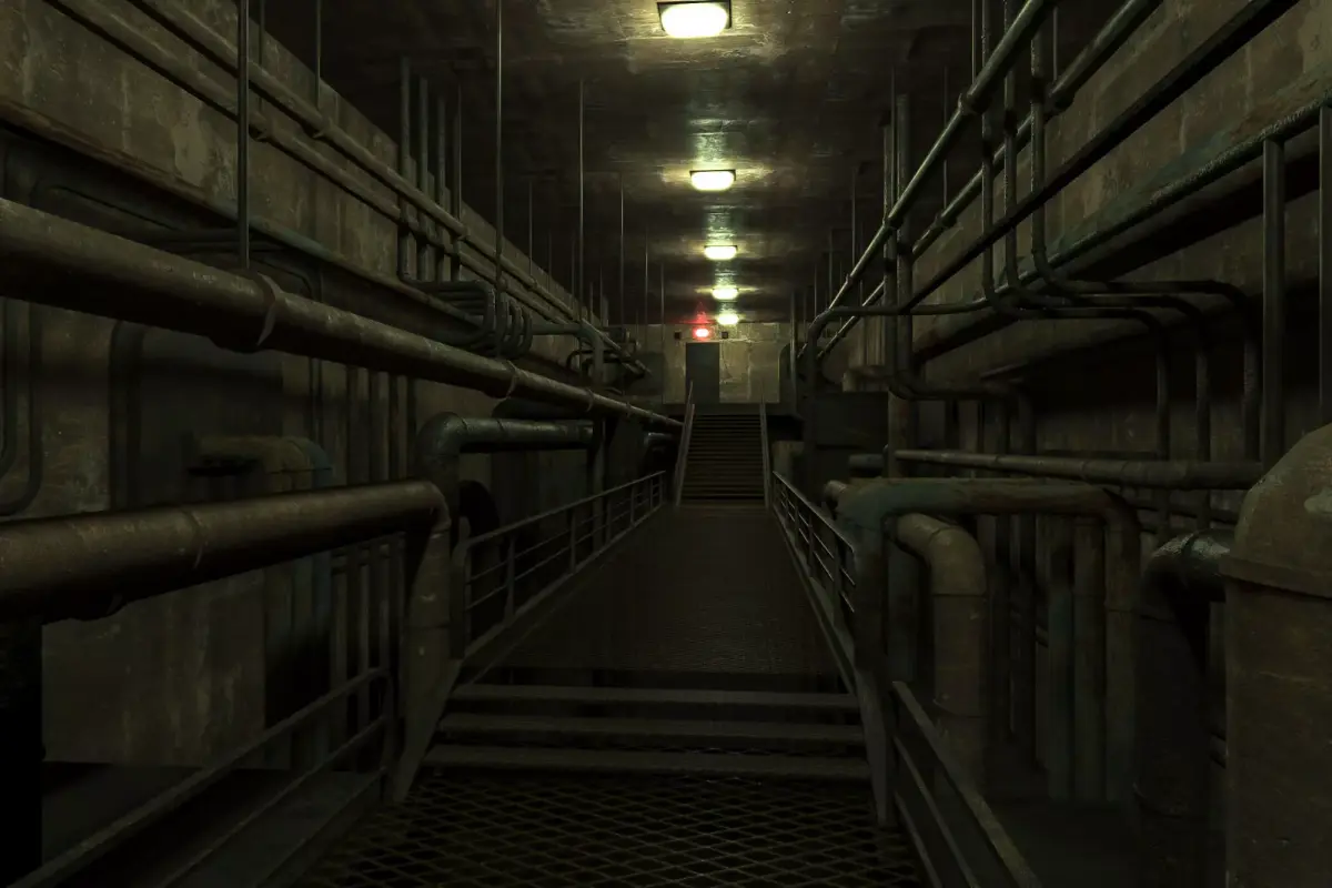 lowpoly rusty plumbing basement with pipes Low-poly 3D model